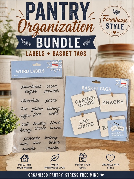 Other - Farmhouse Pantry Organization Labels & Basket Tags Bundle NWT